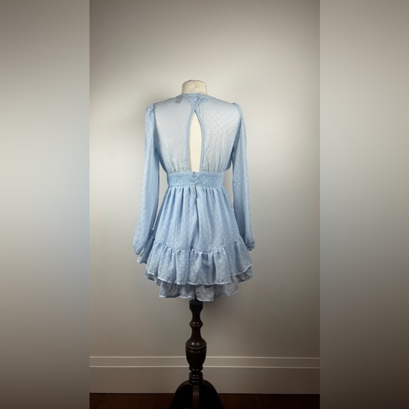 Long Sleeve Dotted Flowy Romantic Dress - Picture 5 of 8